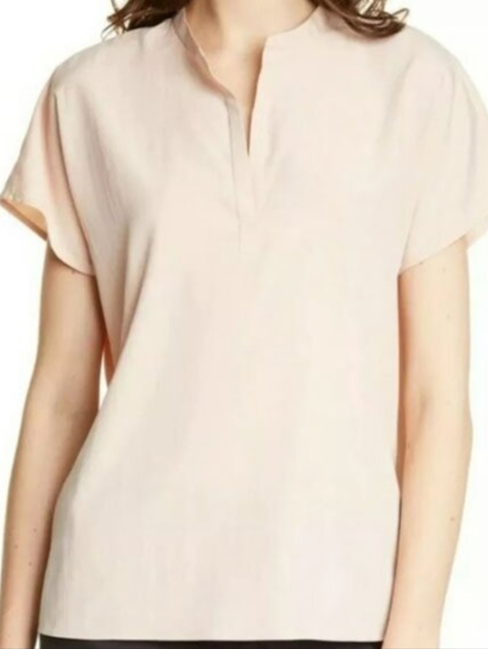 Eileen Fisher Mandarin Collar Short Sleeve Lagenlook Top Dune Size Large